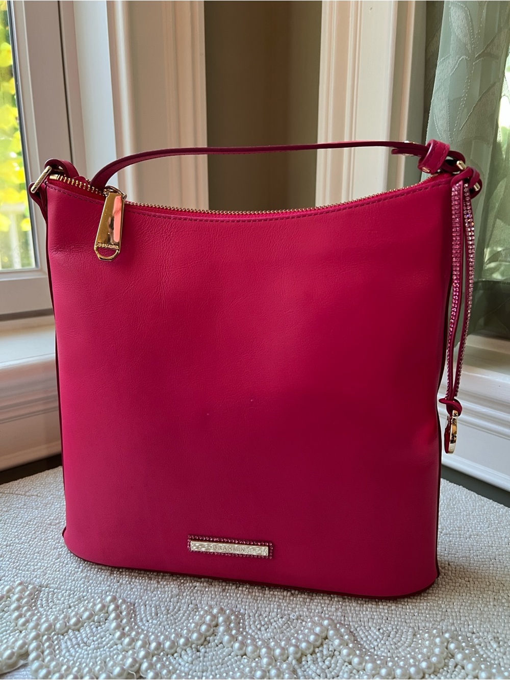 NWT Brahmin Leather KATIE Crossbody Bag, BCA Rhinestone Embellishments, Pink